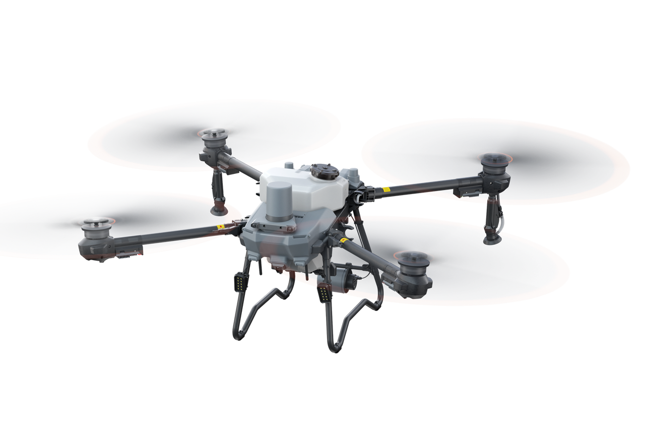 DJI Agras T25P spraying configuration side view
